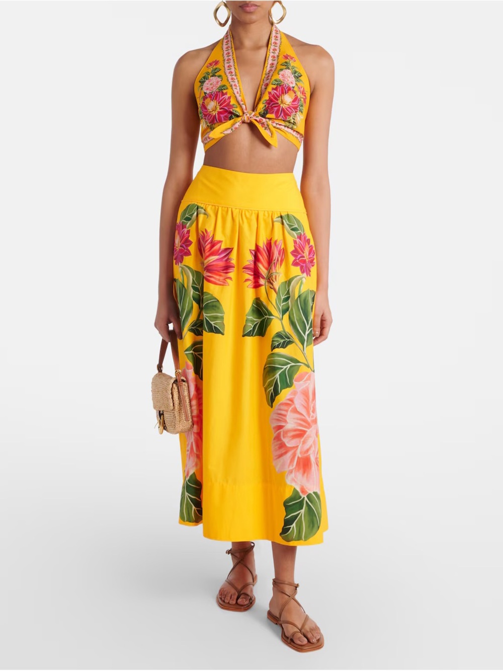 FARM Rio Yellow Tropical Floral Maxi Skirt Set